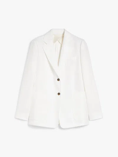 Max Mara Single-breasted Linen Blazer Featuring Pockets In White