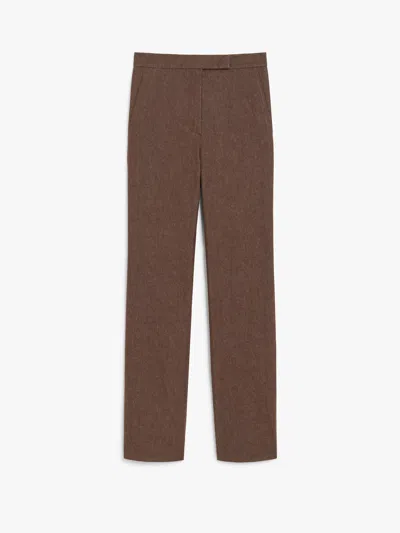 Max Mara Wide Leg High Waist Trousers With Front Crease In Brown