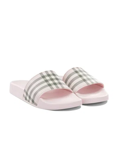 Burberry Check Pattern Slide Sandal Open Toe In Pink