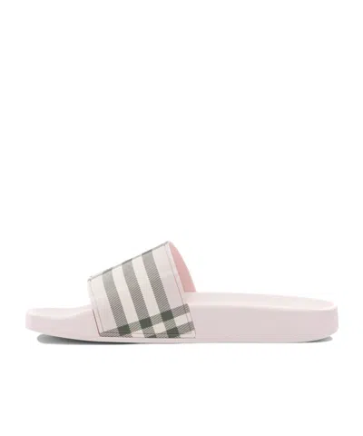 Burberry Check Pattern Slide Sandal Open Toe In Pink