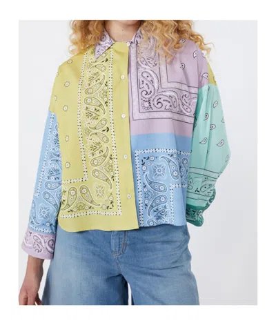 Weekend Max Mara Wkdlampone Cotton Shirt With Bandana Print In Multi