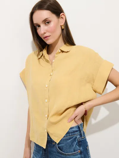 Alex Mill Maddie Linen Short Sleeve Button-up Shirt In Yellow