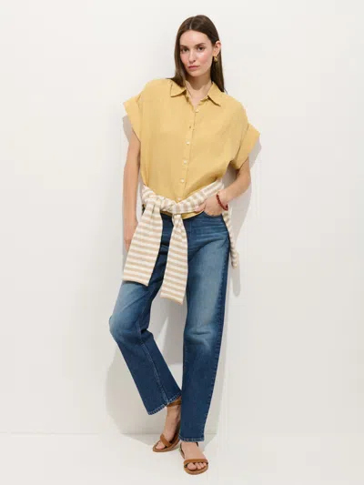 Alex Mill Maddie Linen Short Sleeve Button-up Shirt In Yellow