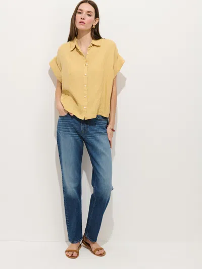 Alex Mill Maddie Linen Short Sleeve Button-up Shirt In Yellow