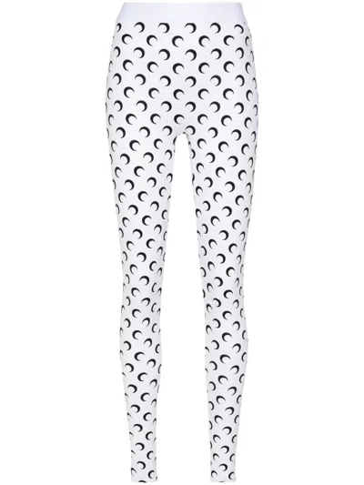 Marine Serre Crescent Moon Lycra Leggings With All-over Logo In White