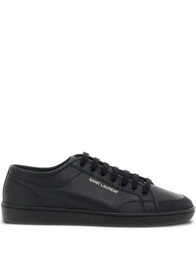 Saint Laurent Leather Sneakers With Almond Toe And Perforated Style In Black