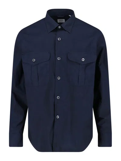 Aspesi Tailored White Shirt With Button-down Front And Pointed Collar In Blue