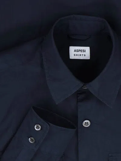 Aspesi Tailored White Shirt With Button-down Front And Pointed Collar In Blue