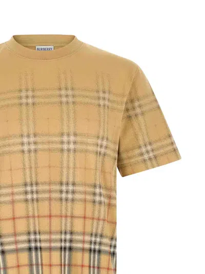 Burberry Relaxed Fit Lightweight T-shirt With Faded Check Design In Brown