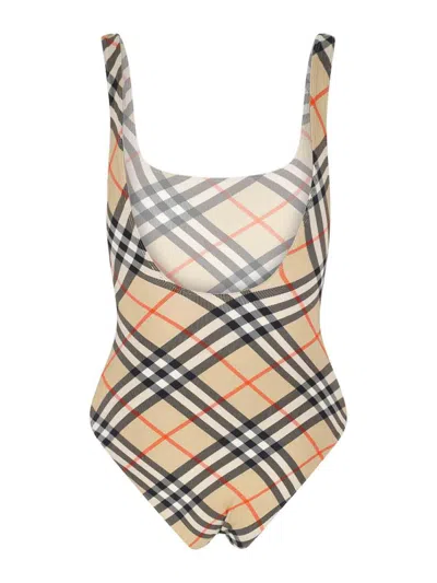 Burberry Scoop Neckline Sleeveless Checkered Beach Bodysuit In Brown
