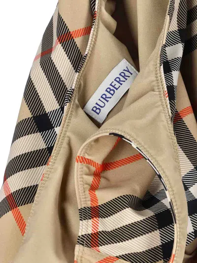 Burberry Scoop Neckline Sleeveless Checkered Beach Bodysuit In Brown