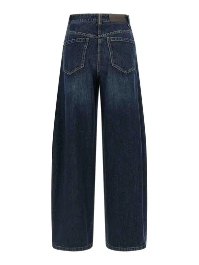 Brunello Cucinelli Women Blue Jeans With Five-pocket Design And Patch Logo On The Back In Denim Woma In Blue