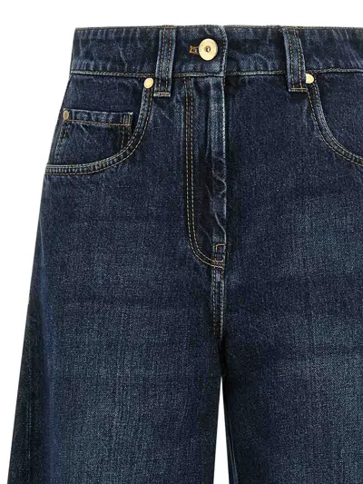 Brunello Cucinelli Women Blue Jeans With Five-pocket Design And Patch Logo On The Back In Denim Woma In Blue