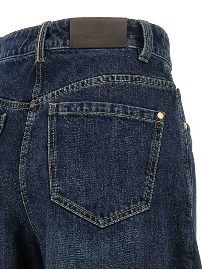 Brunello Cucinelli Women Blue Jeans With Five-pocket Design And Patch Logo On The Back In Denim Woma In Blue