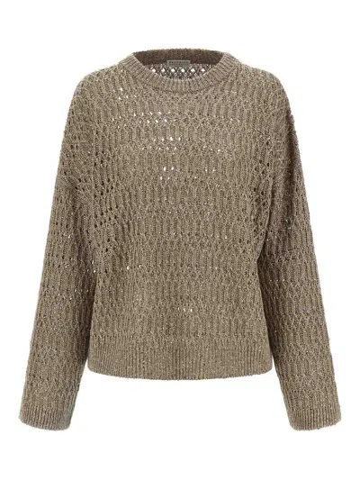 Brunello Cucinelli Micro Sequin Sweater Sweaters And Cardigans Beige In Brown
