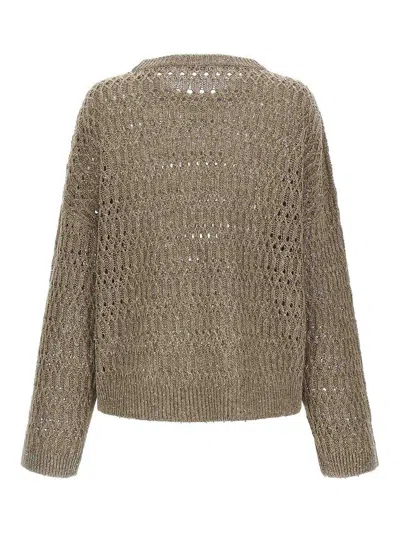 Brunello Cucinelli Micro Sequin Sweater Sweaters And Cardigans Beige In Brown