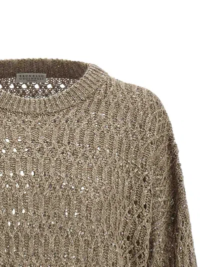Brunello Cucinelli Micro Sequin Sweater Sweaters And Cardigans Beige In Brown
