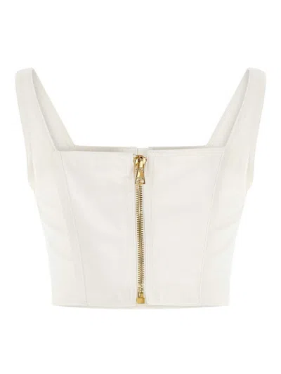 Balmain Button Square-neck Top In White