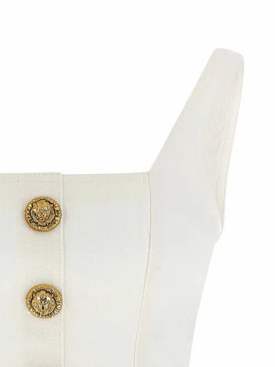Balmain Button Square-neck Top In White