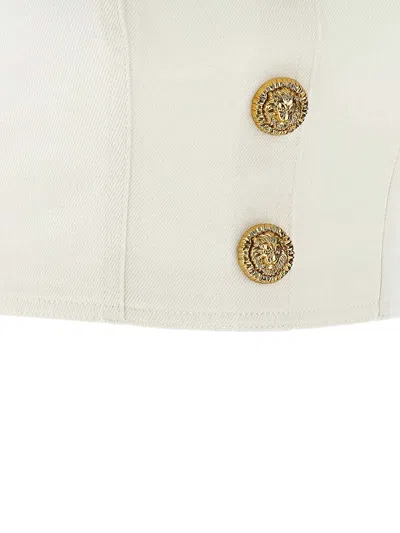 Balmain Button Square-neck Top In White