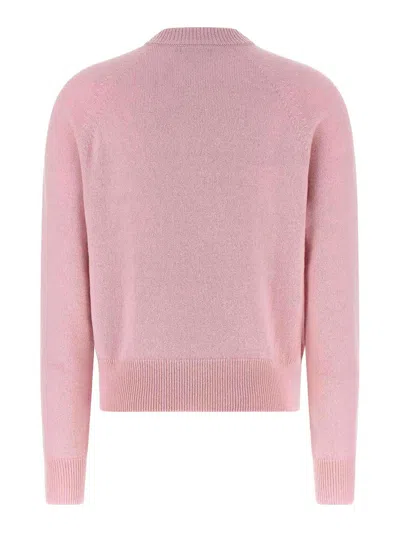 Balmain Buttoned Eco-cashmere Crewneck Sweater In Pink