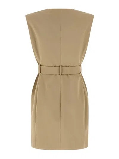 Balmain Wrap Cotton Gabardine Dress Belt Detail In Neutral