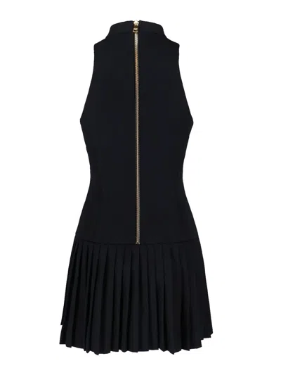 Balmain Knee Length Dress Pleated Skirt Buckle In Black