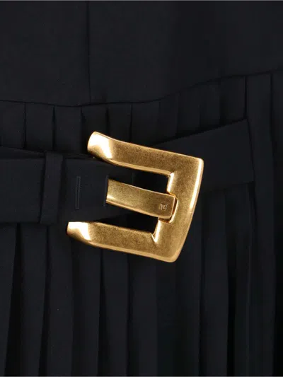 Balmain Knee Length Dress Pleated Skirt Buckle In Black
