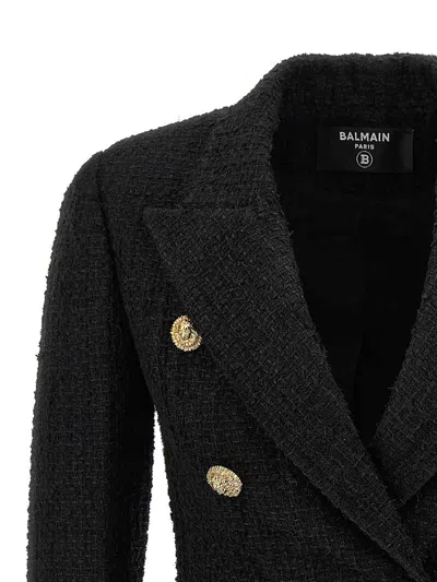 Balmain Six-button Tweed Blazer In Black