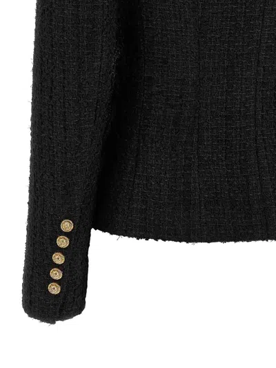 Balmain Six-button Tweed Blazer In Black