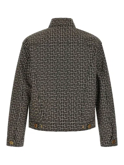 Balmain Jacquard Monogram Jacket Puffer Jackets Black In Black