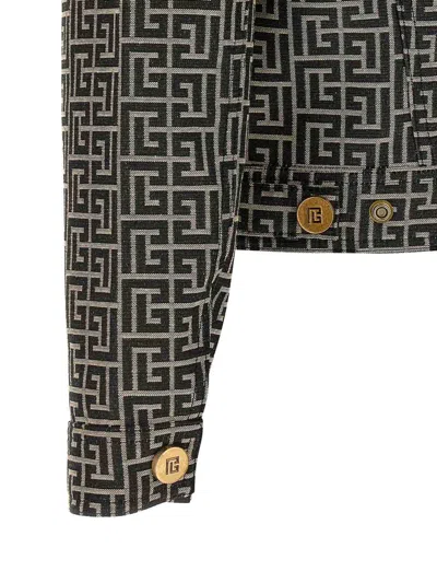 Balmain Jacquard Monogram Jacket Puffer Jackets Black In Black