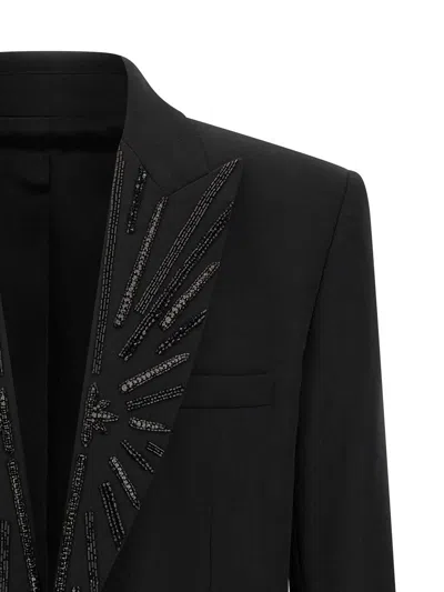 Balmain Crystal Blazer Single Breasted Tailored Jacket In Black