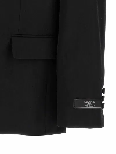 Balmain Crystal Blazer Single Breasted Tailored Jacket In Black