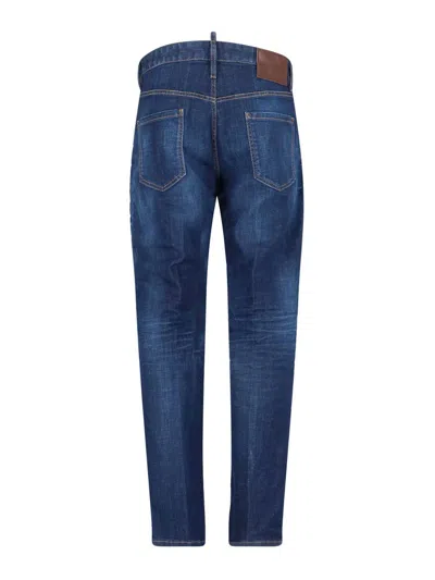 Dsquared2 Men Blue Jeans With Belt Loops And Logo Patch On The Rear In Denim Man In Blue