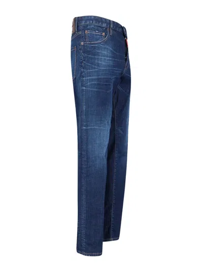 Dsquared2 Men Blue Jeans With Belt Loops And Logo Patch On The Rear In Denim Man In Blue