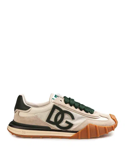 Dolce & Gabbana Dg Athletic Black Low Top Sneakers With Logo Patch On The Tongue And Maxi Logo On The Side In Suede  In White