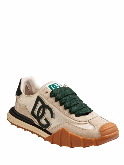 Dolce & Gabbana Dg Athletic Black Low Top Sneakers With Logo Patch On The Tongue And Maxi Logo On The Side In Suede  In White