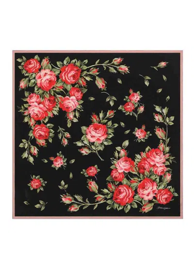 Dolce & Gabbana Women Multicolor Silk Square Scarf With All-over Floral Motif And Logo On The Front In Black