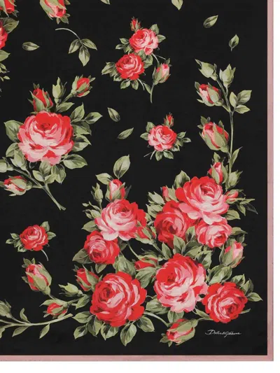 Dolce & Gabbana Women Multicolor Silk Square Scarf With All-over Floral Motif And Logo On The Front In Black