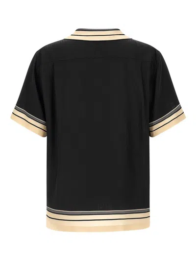 Dolce & Gabbana Men Hawaii Shirt With Logo And Striped Print In Black