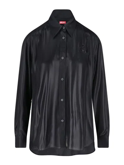 Diesel C-simplier Buttoned Logo Shirt In Black