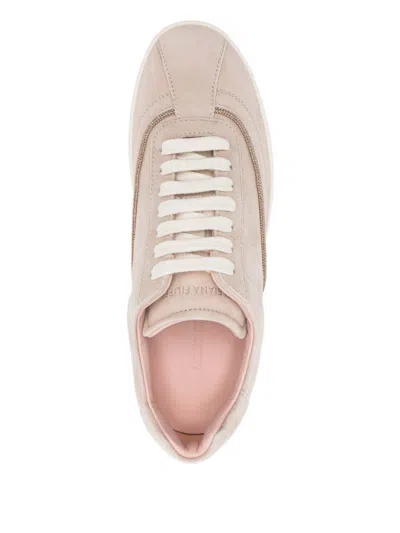 Fabiana Filippi Women Beige Suede Sneakers, 8.5 Luxury Sneakers For Women Darveys In Pink
