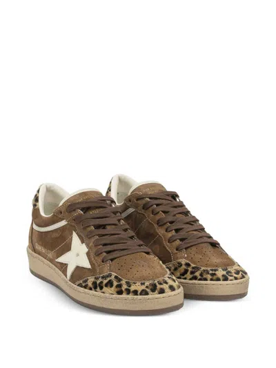 Golden Goose Sneaker Ballstar Low Top With Star Patch With Glitter And Animalier Print In Brown Suede For Women