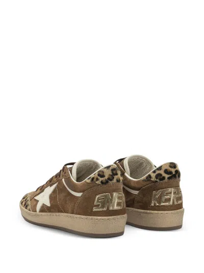 Golden Goose Sneaker Ballstar Low Top With Star Patch With Glitter And Animalier Print In Brown Suede For Women