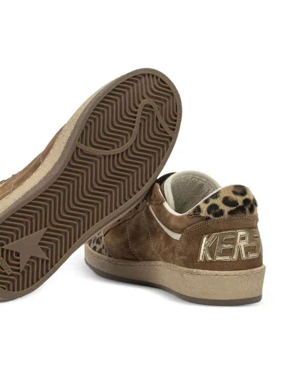 Golden Goose Sneaker Ballstar Low Top With Star Patch With Glitter And Animalier Print In Brown Suede For Women