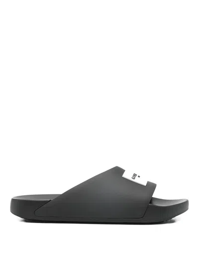 Givenchy Black Sandals With Wide Band And Contrasting Logo Patch In Rubber Man