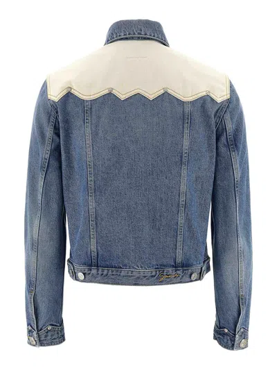 Givenchy Denim Jacket With Chest Pockets And Contrast Shoulder Panel In Blue