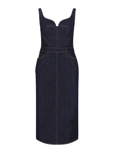 Givenchy Womens Dark Blue Contrast-stitch Panelled Denim Midi Dress In Blue