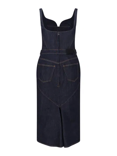 Givenchy Womens Dark Blue Contrast-stitch Panelled Denim Midi Dress In Blue